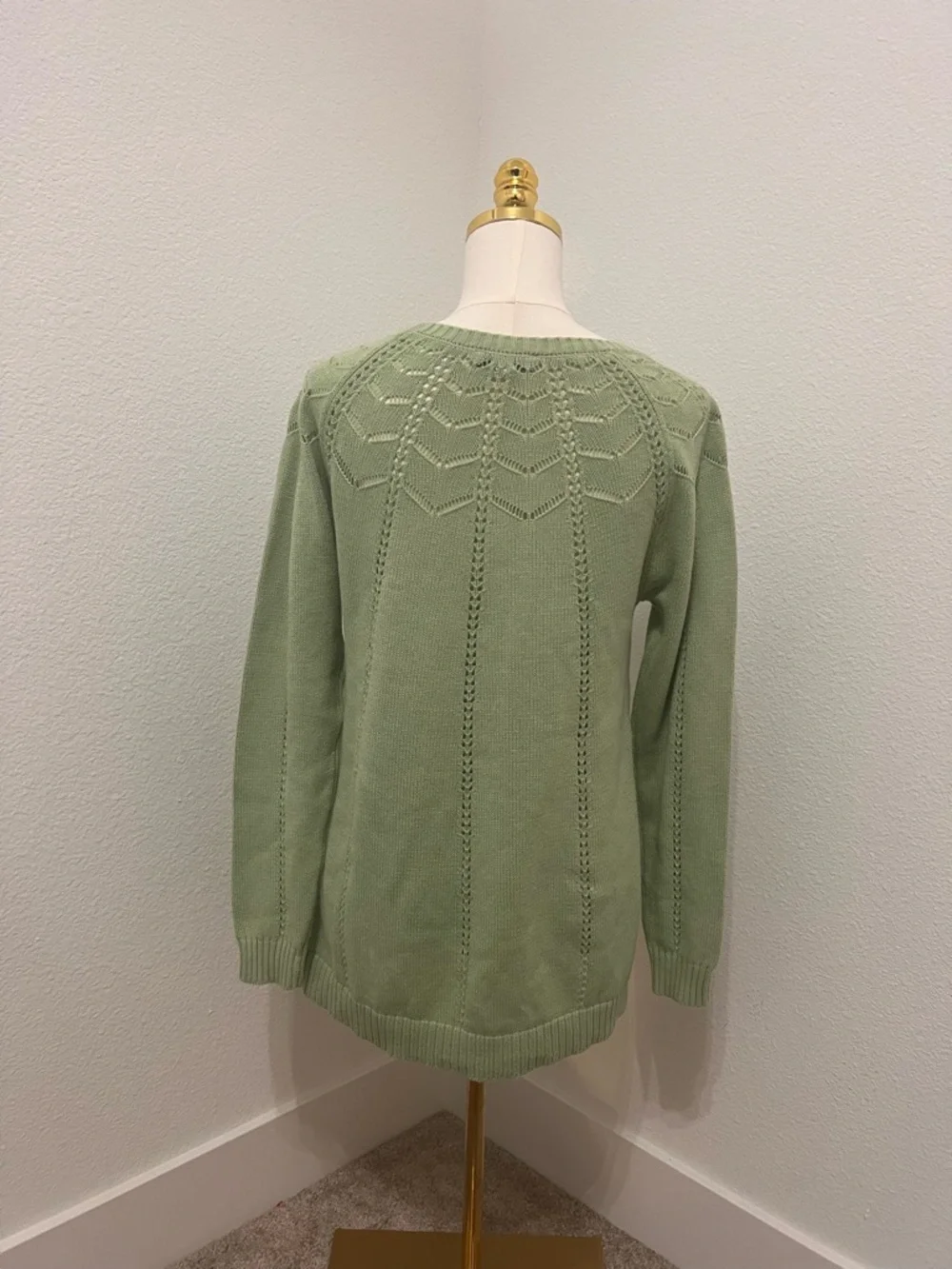 Cottagecore Sage Green Knit Sweater XS Open Knit Lightweight Boho XS